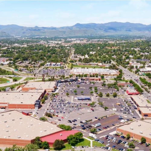 Aerial view of Arvada Marketplace in Colorado.